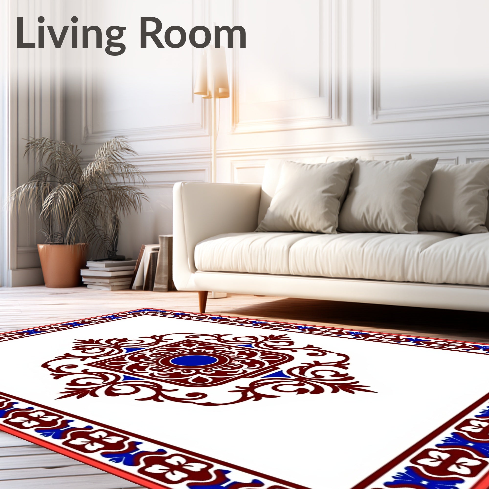 Rich Maroon Blue Medallion Border Rug