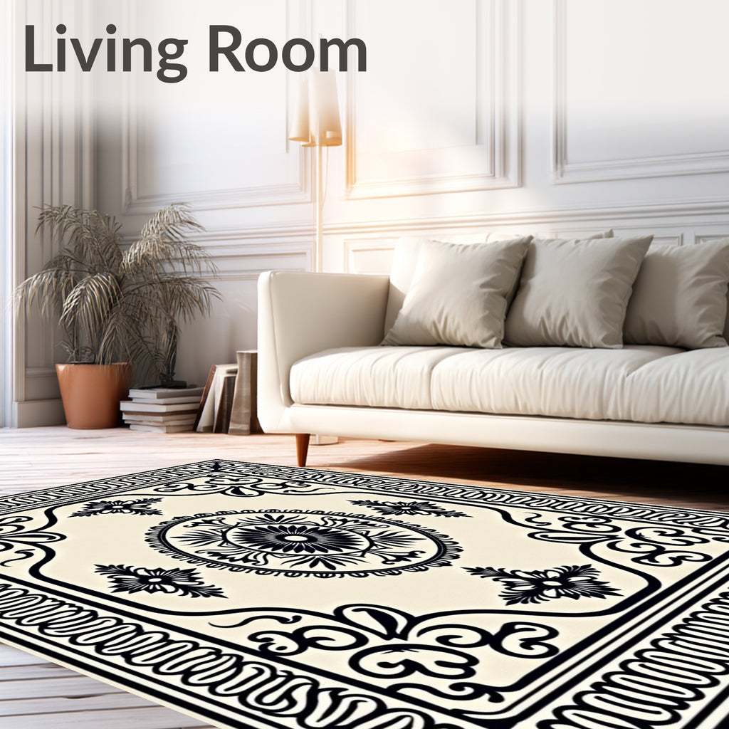 Black Ivory Ornate Floral Medallion Rug