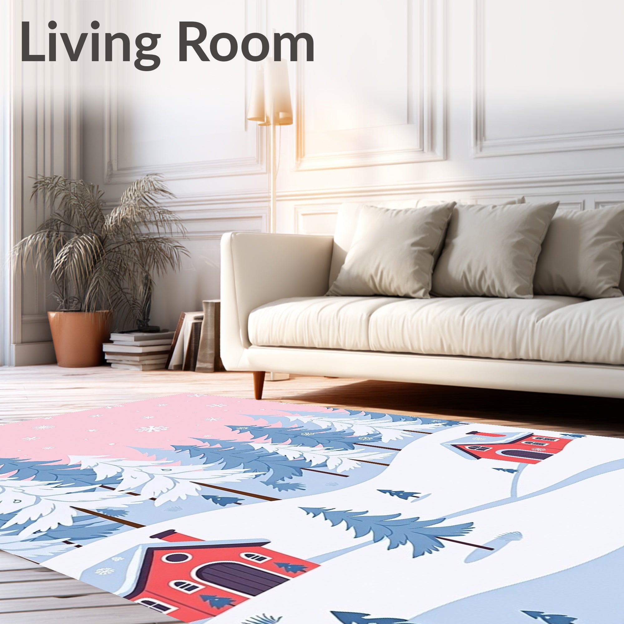 Winter Snowscape Houses And Trees Rug