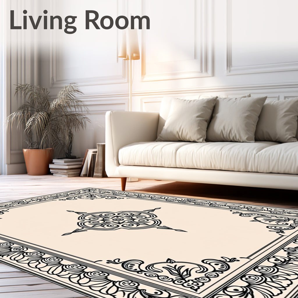 Classical Black Floral Border Medallion Rug