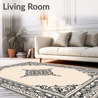 Classical Black Floral Border Medallion Rug