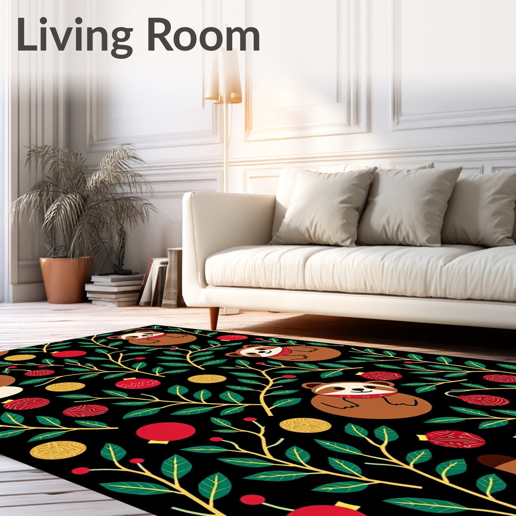 Playful Raccoon Red Holiday Bauble Rug
