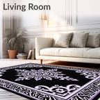 Elegant Black Purple Medallion Border Rug