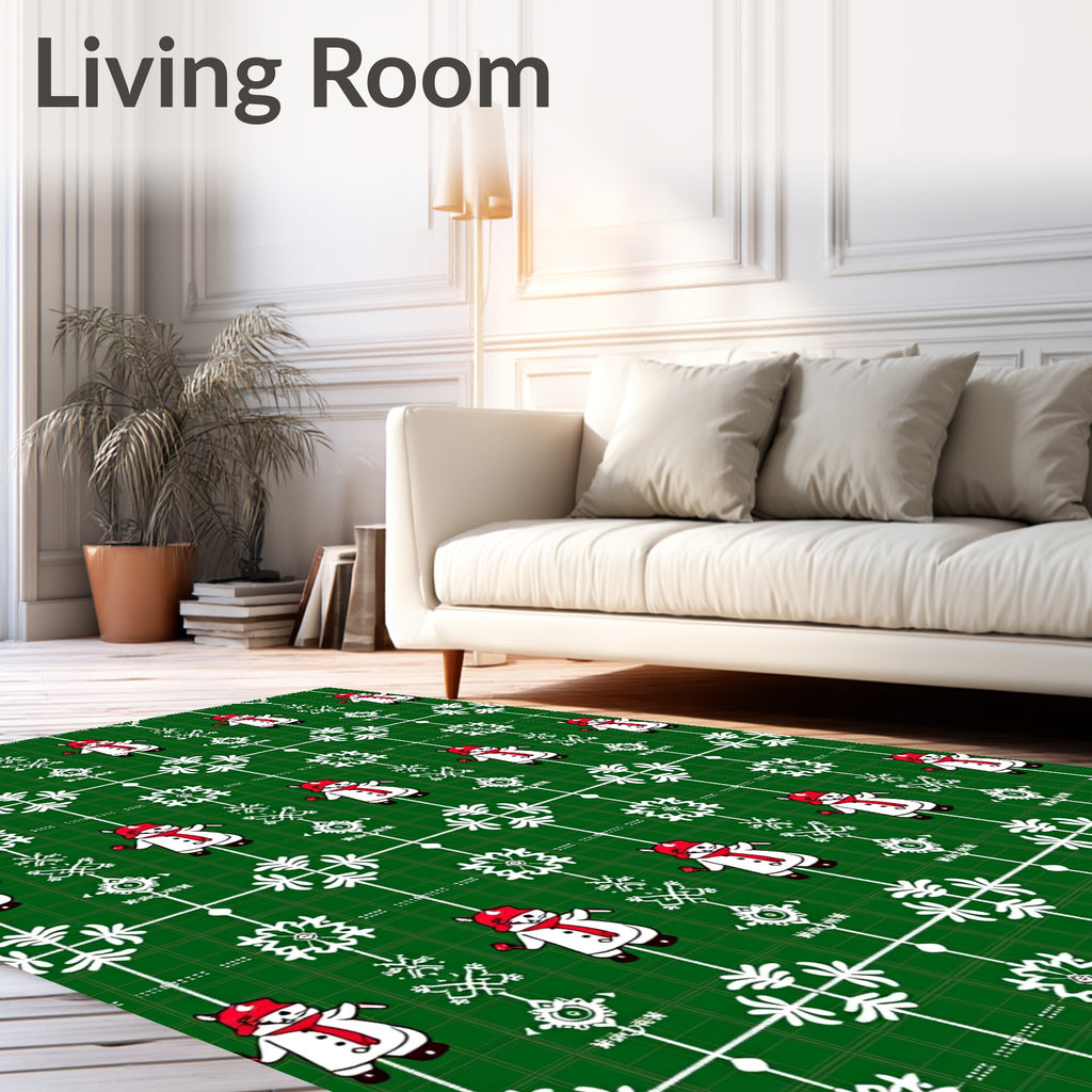 Christmas Snowman Green Tartan Snowflakes Rug