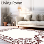 Deep Burgundy Ornate Scroll Vine Frame Rug