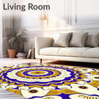 Vibrant Blue Gold Mandala Bloom Rug