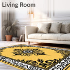 Golden Black Medallion Floral Border Rug