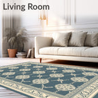 Cream Floral Motif On Slate Blue Rug