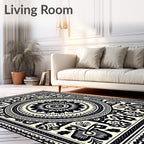 Bold Black Floral Medallion Border Rug