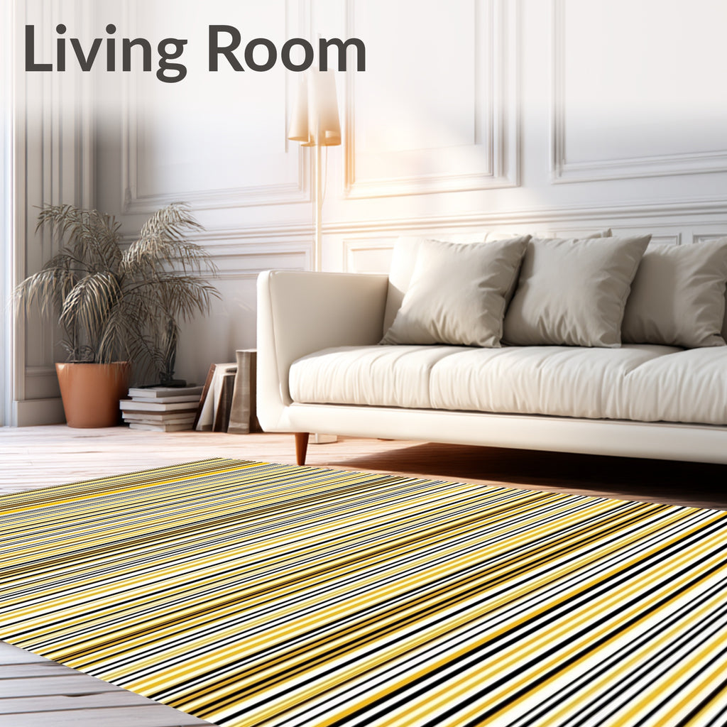 Marigold White Black Thin Stripe Rug