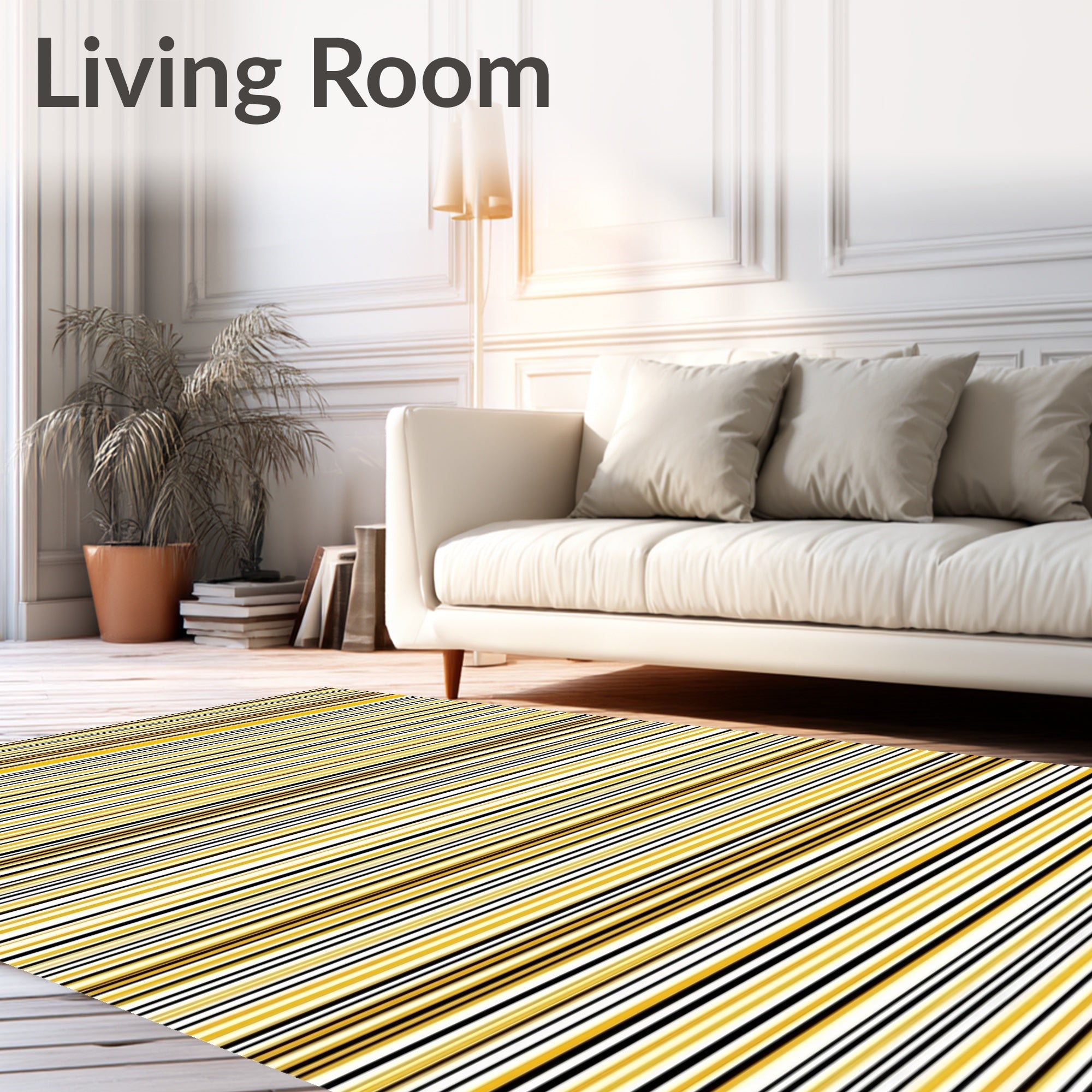 Marigold White Black Thin Stripe Rug