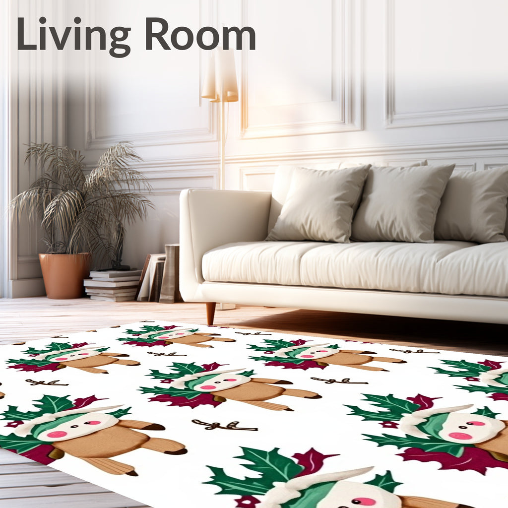 Festive Reindeer Holly Garden Repeat Rug