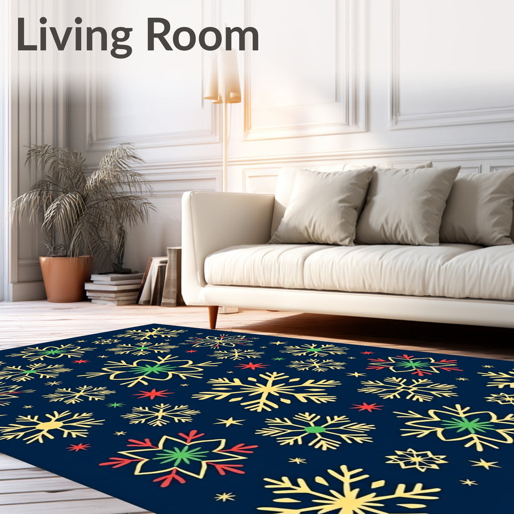 Gold Snowflake Star Red Green Motif Rug