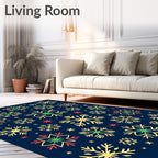 Gold Snowflake Star Red Green Motif Rug