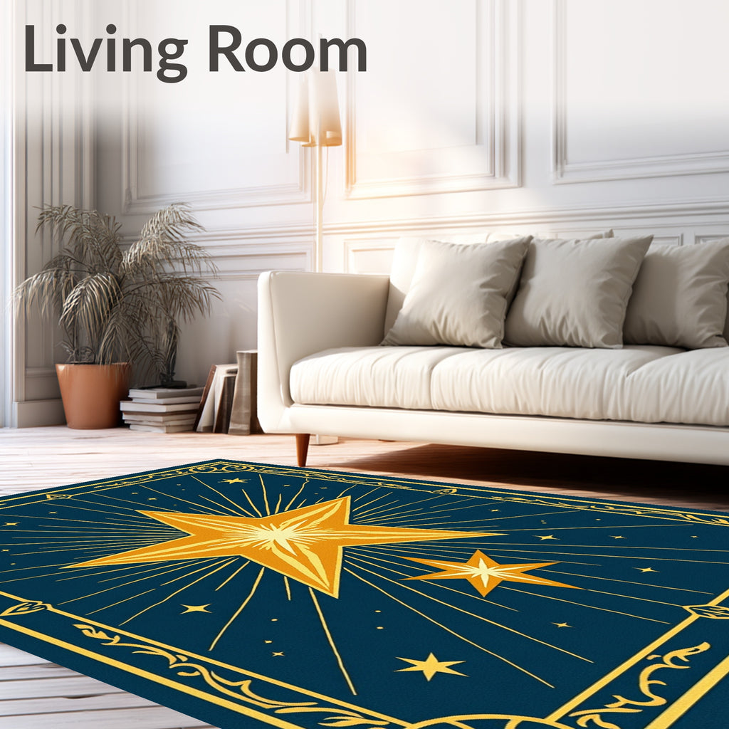 Golden Starburst Celestial Frame Rug