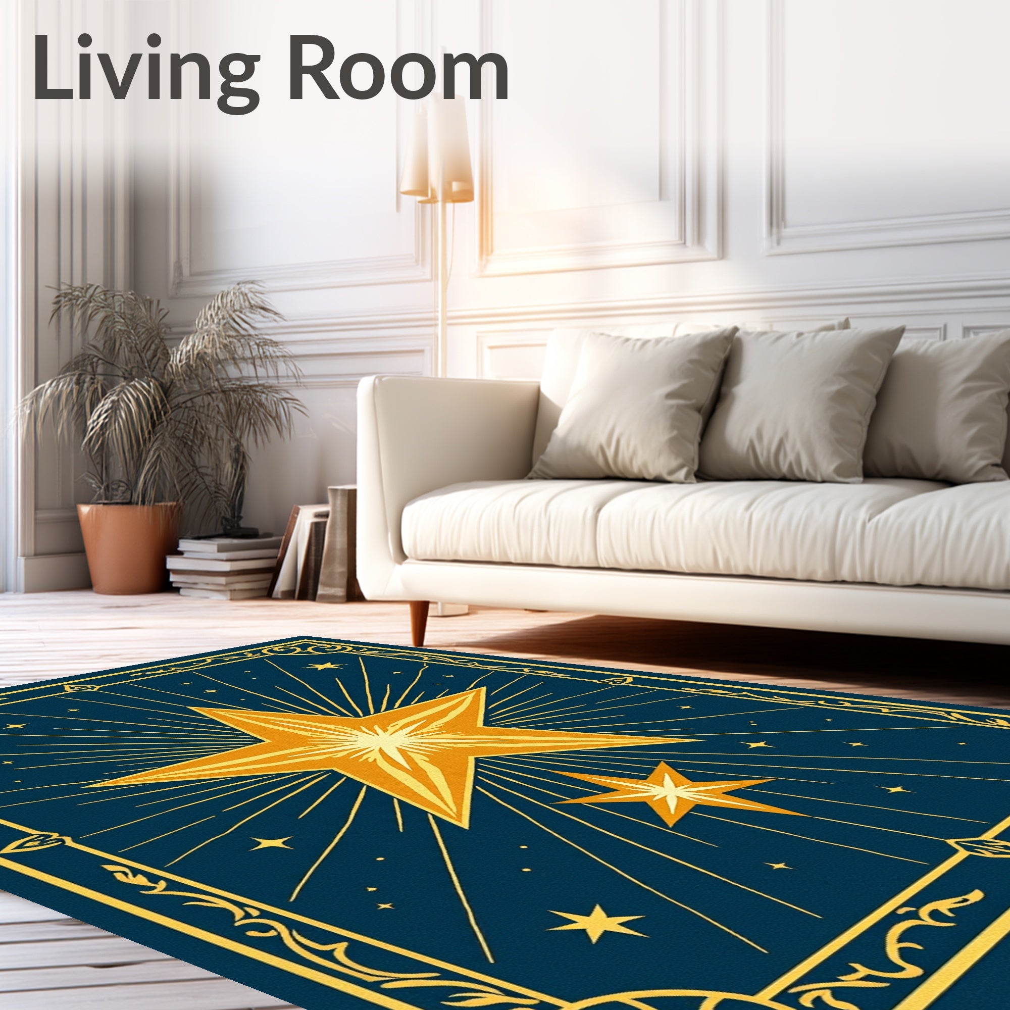 Golden Starburst Celestial Frame Rug