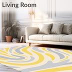 Yellow Gray Wavy Brushstroke Rug