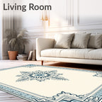 Vintage Navy Floral Medallion Border Rug