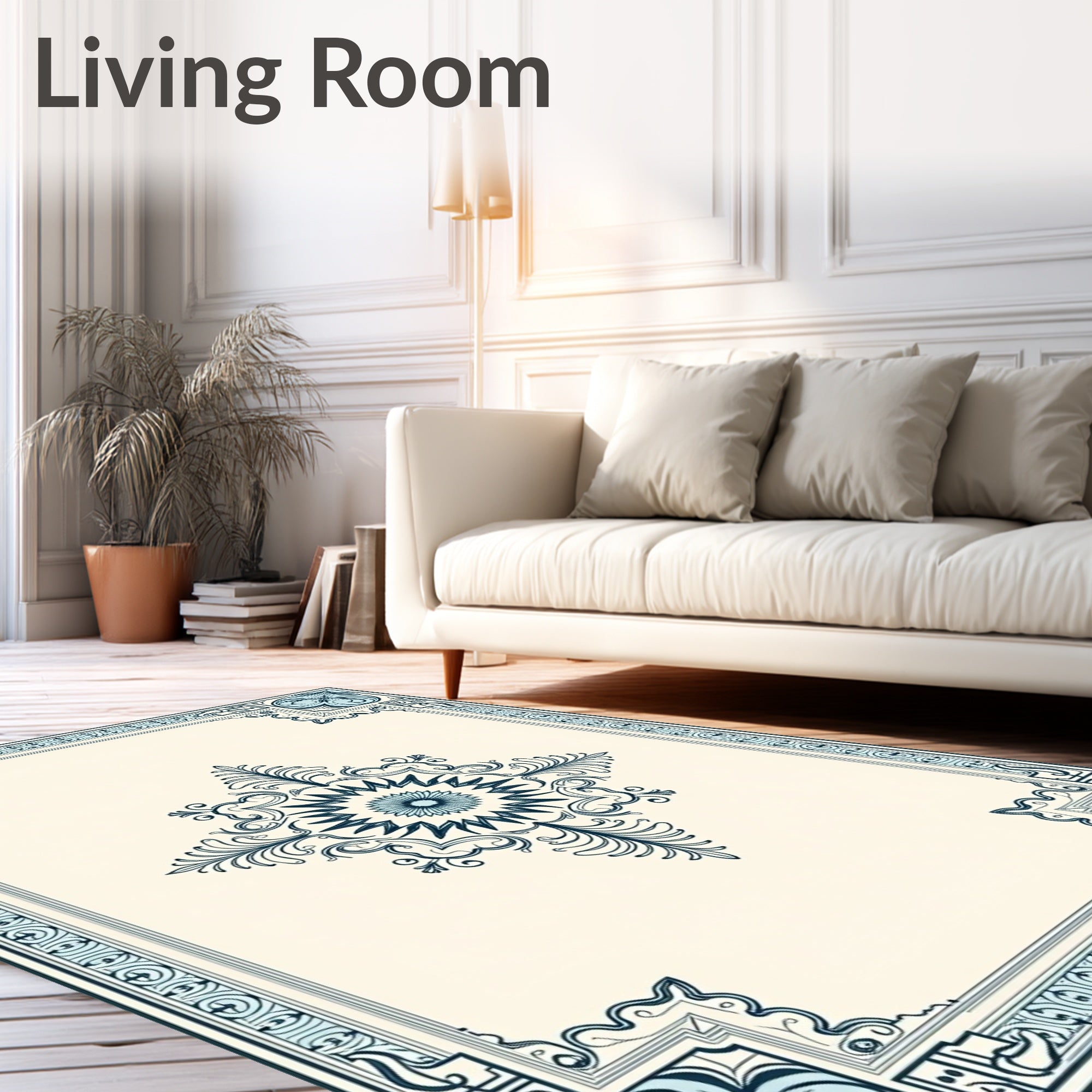 Vintage Navy Floral Medallion Border Rug