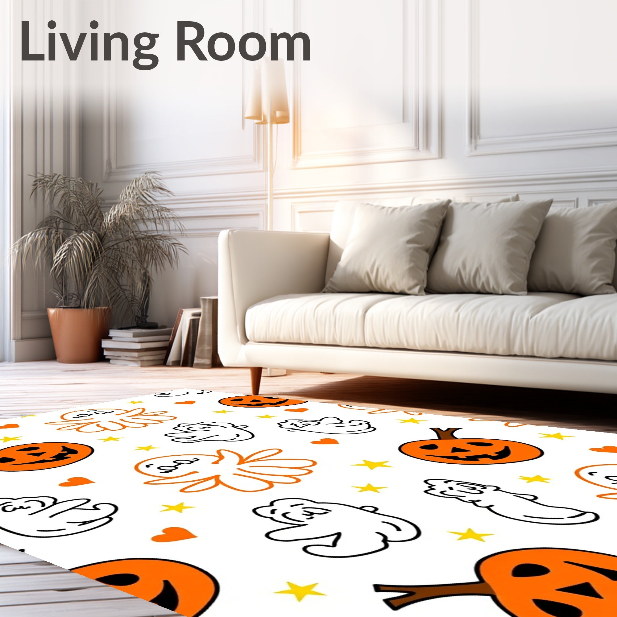 Cute Halloween Ghost Pumpkin Stars Rug