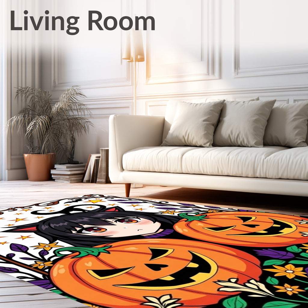 Anime Cat Girl Pumpkin Halloween Arrangement Rug