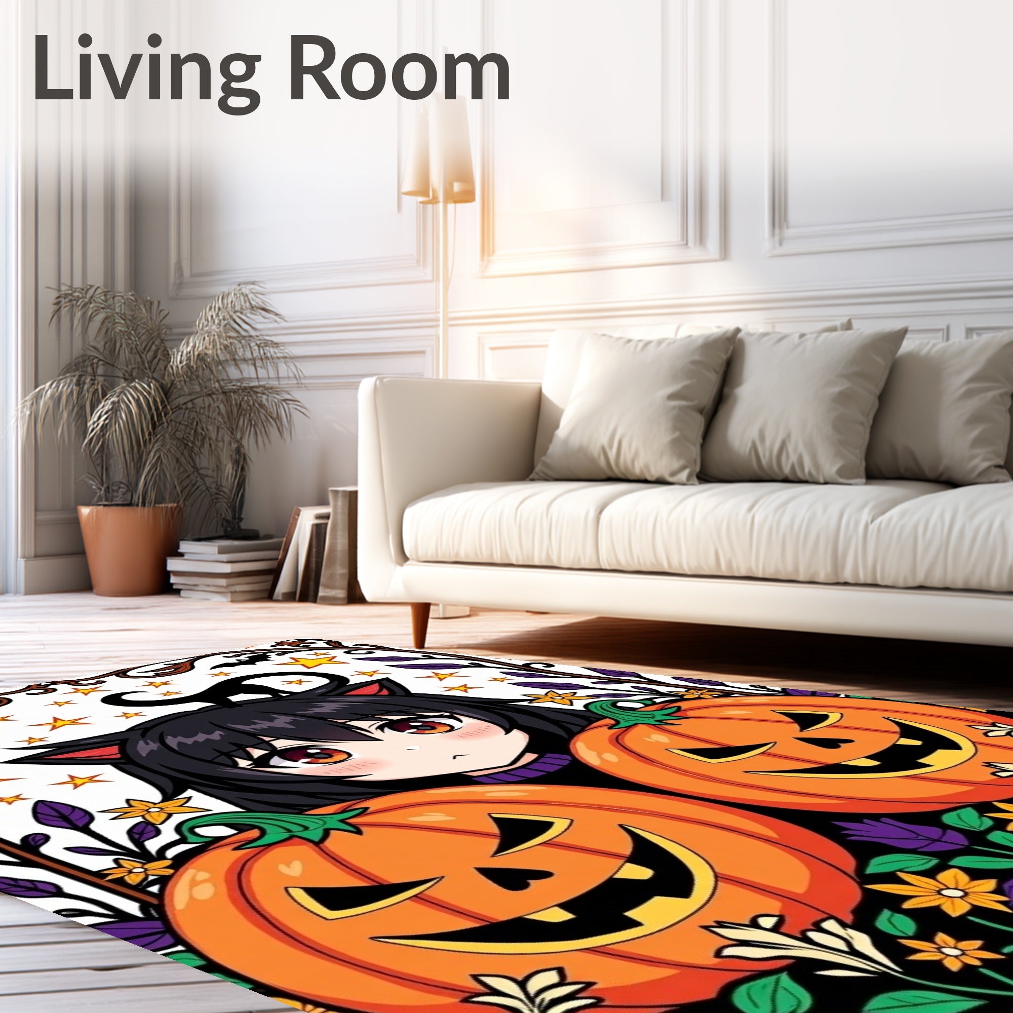 Anime Cat Girl Pumpkin Halloween Arrangement Rug