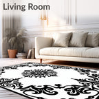 Black White Ornate Medallion Scroll Rug
