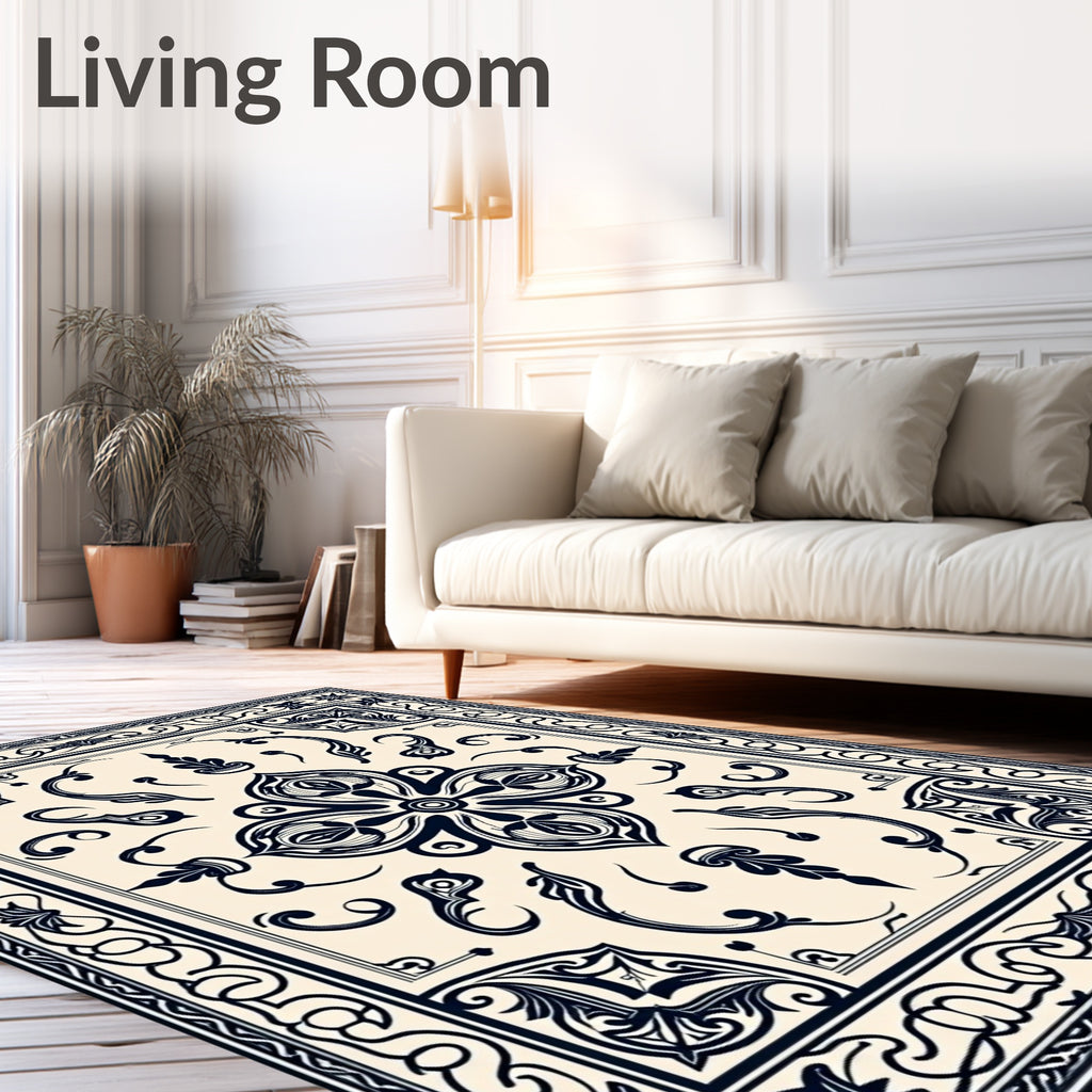 Vintage Ivory Dark Floral Medallion Rug