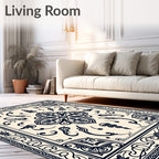 Vintage Ivory Dark Floral Medallion Rug