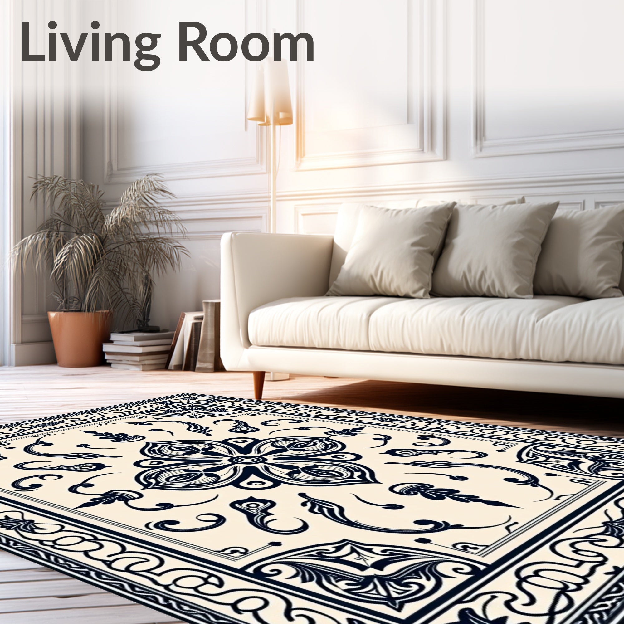 Vintage Ivory Dark Floral Medallion Rug