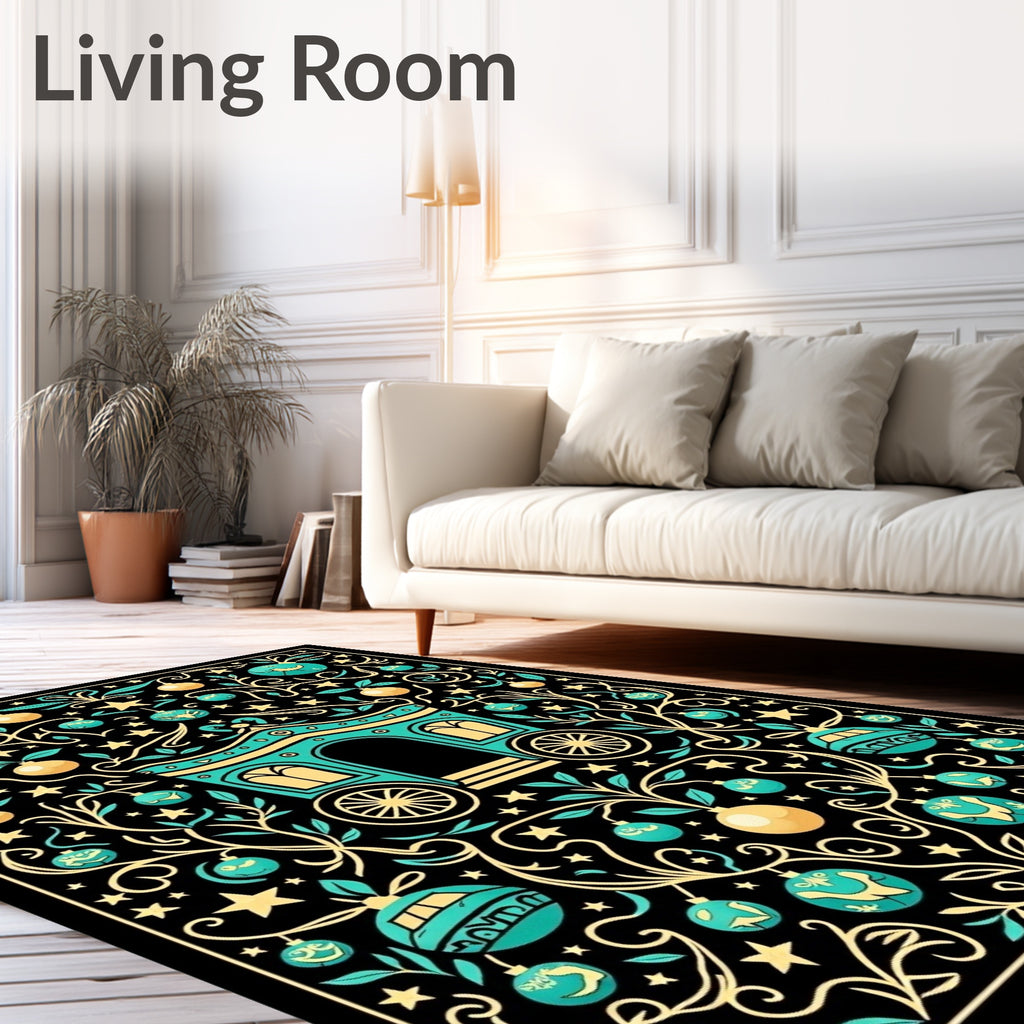 Teal Yellow Carriage Stars Swirl Rug