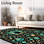 Teal Yellow Carriage Stars Swirl Rug