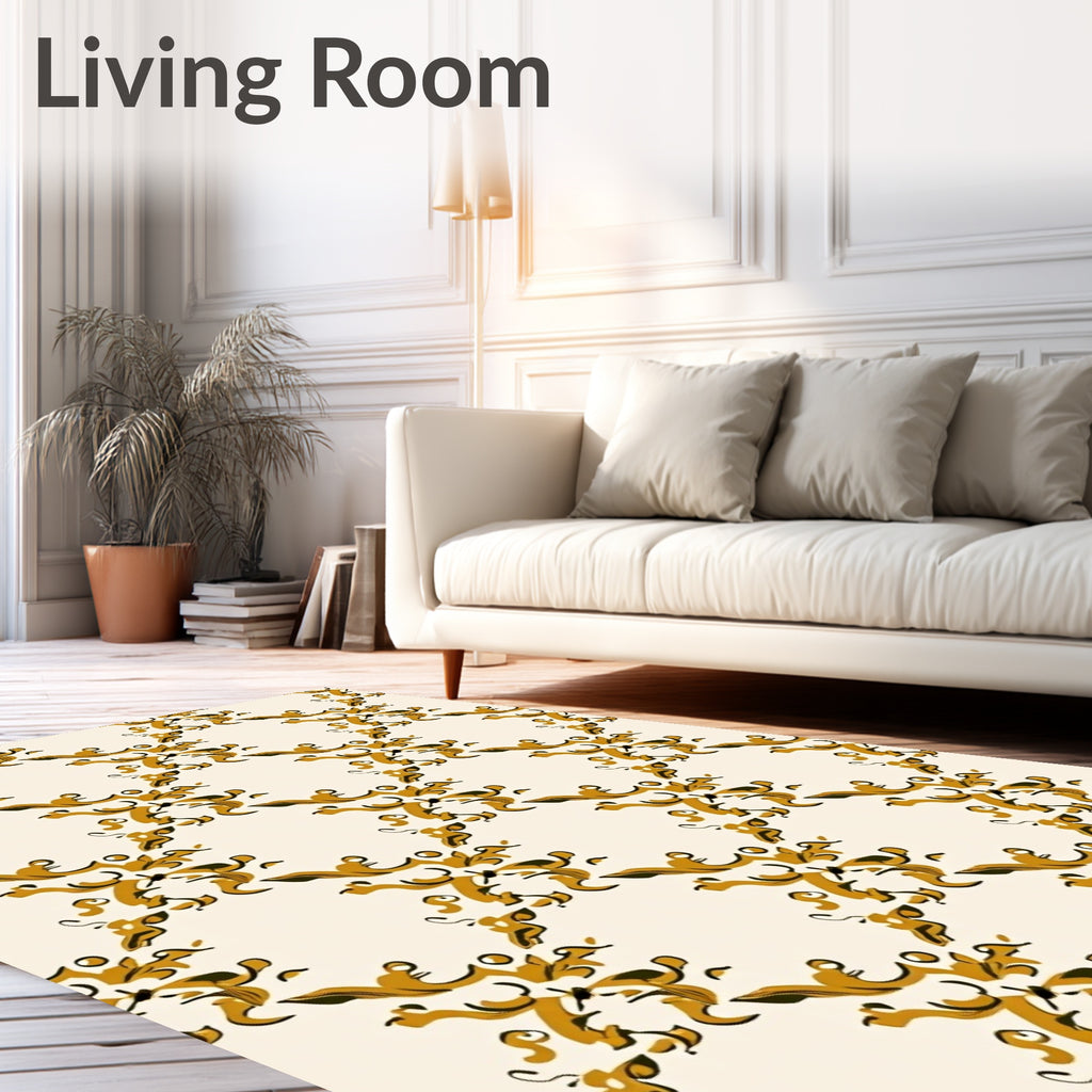 Golden Scrollwork Floral Lattice Rug