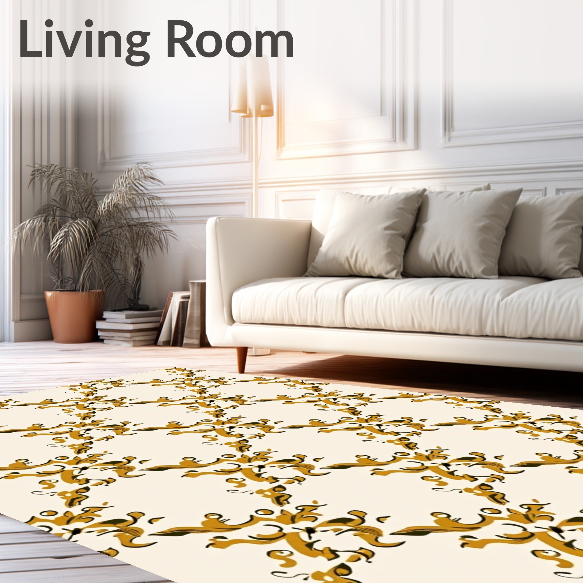 Golden Scrollwork Floral Lattice Rug