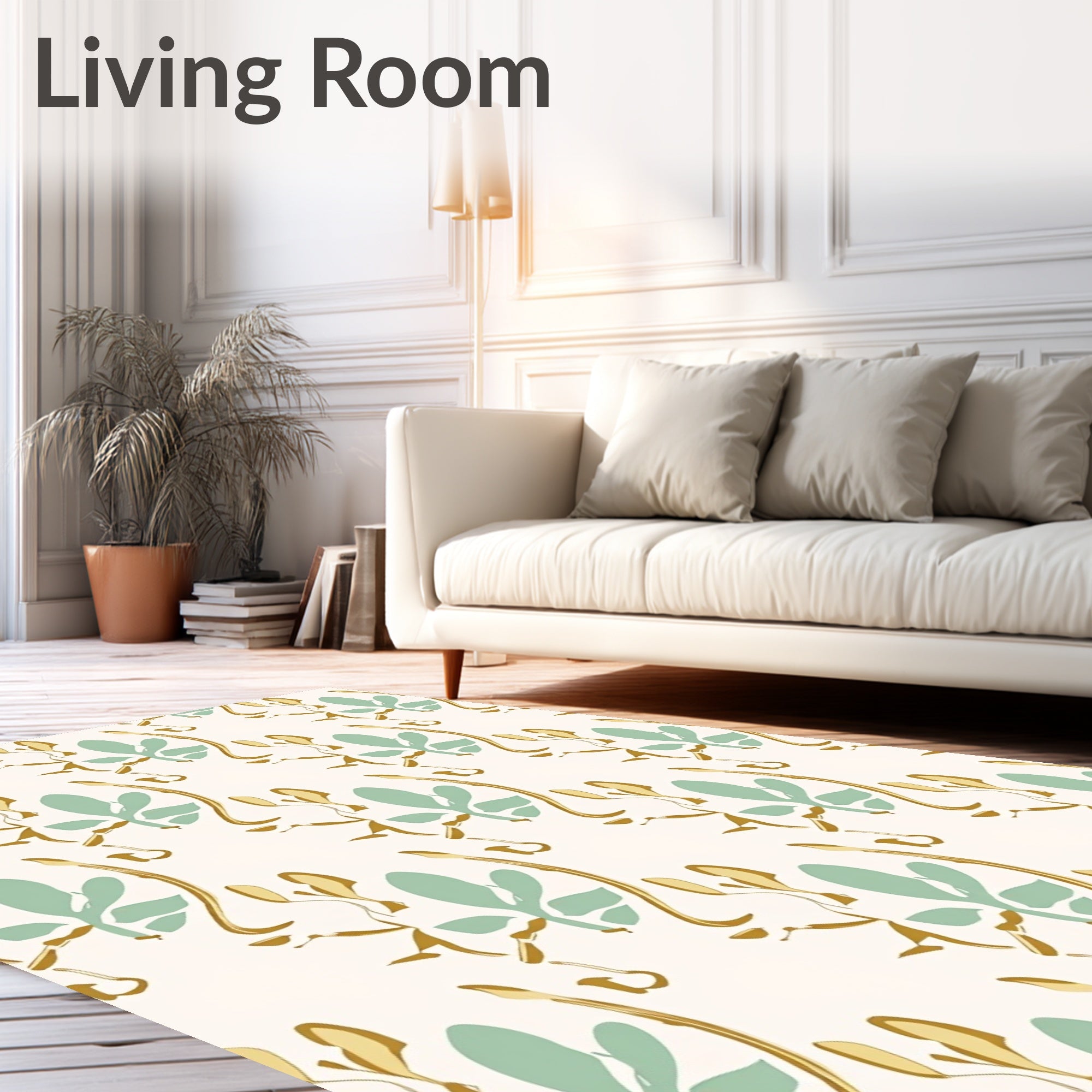 Soft Sage Golden Leafy Swirls Rug