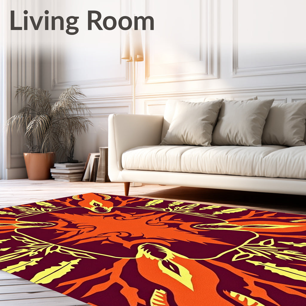 Crimson Orange Yellow Feathered Sunburst Rug