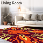 Crimson Orange Yellow Feathered Sunburst Rug
