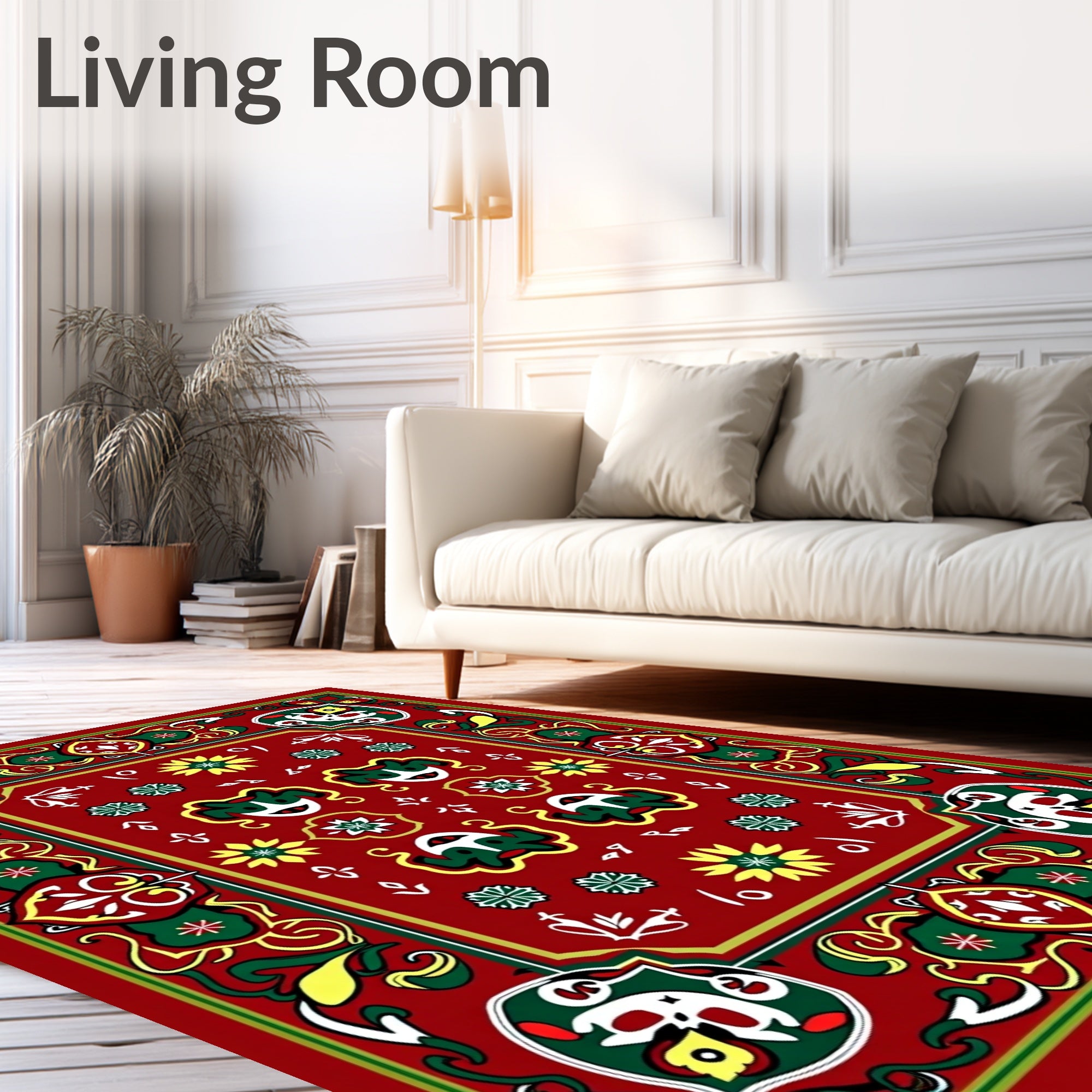 Red Green Yellow Floral Medallion Rug