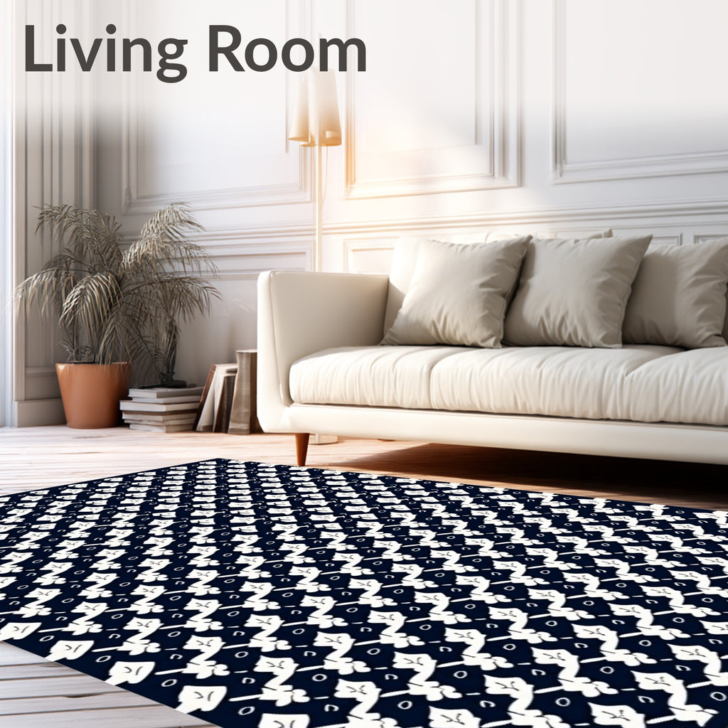 Navy White Abstract Organic Shape Rug