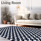 Navy White Abstract Organic Shape Rug