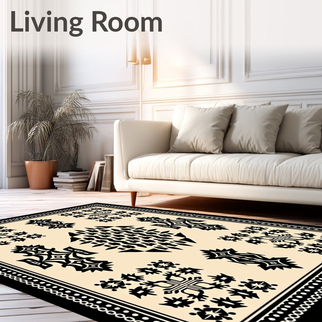 Black and Beige Central Medallion Abstraction Rug