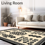 Black and Beige Central Medallion Abstraction Rug