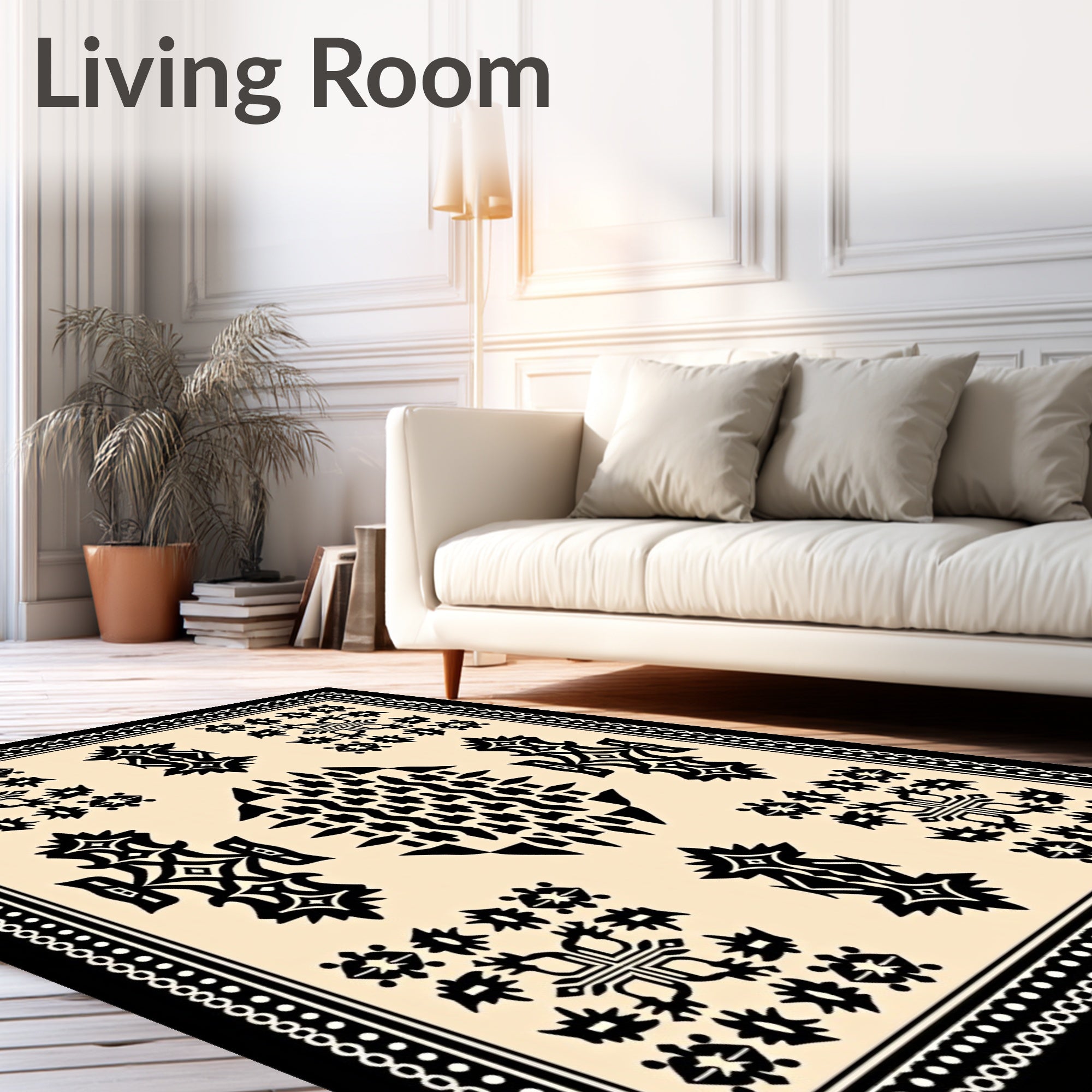 Black and Beige Central Medallion Abstraction Rug