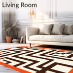 Retro Orange Brown Geometric Maze Rug