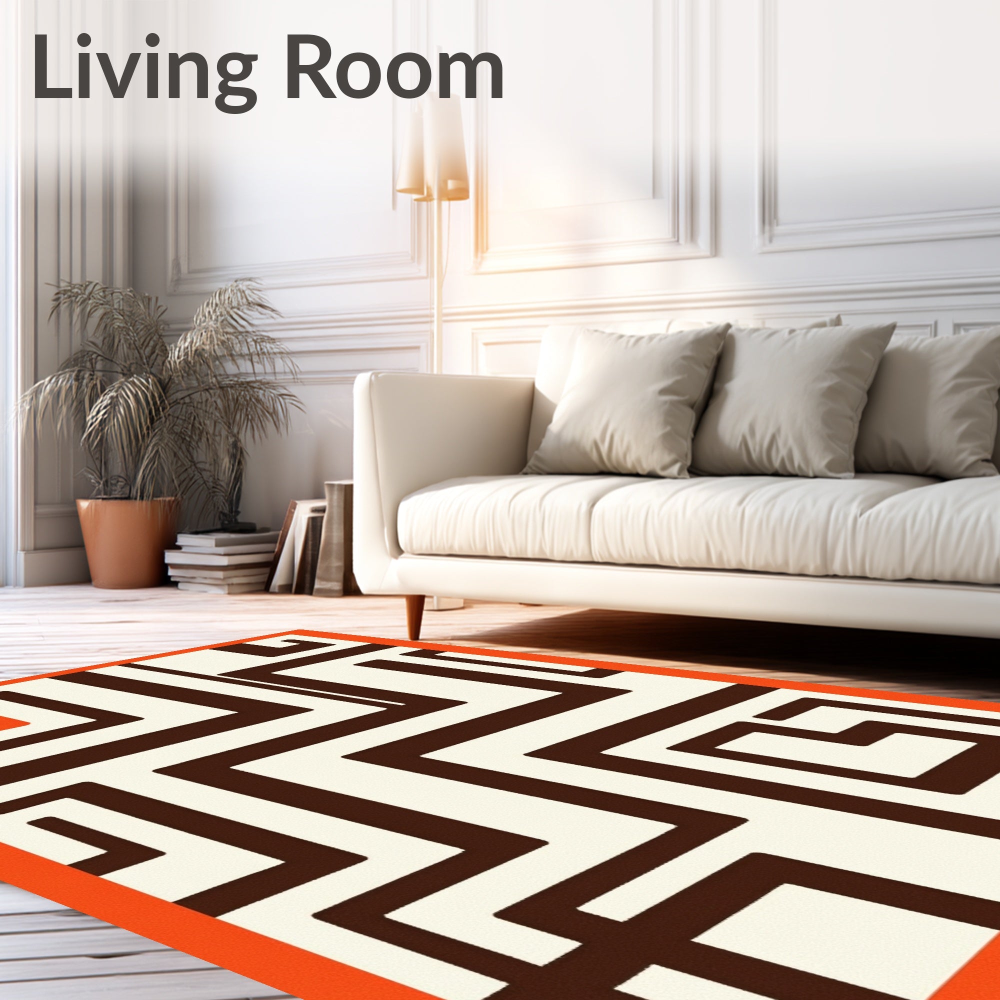 Retro Orange Brown Geometric Maze Rug