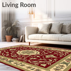 Crimson and Cream Floral Border Medallion Rug