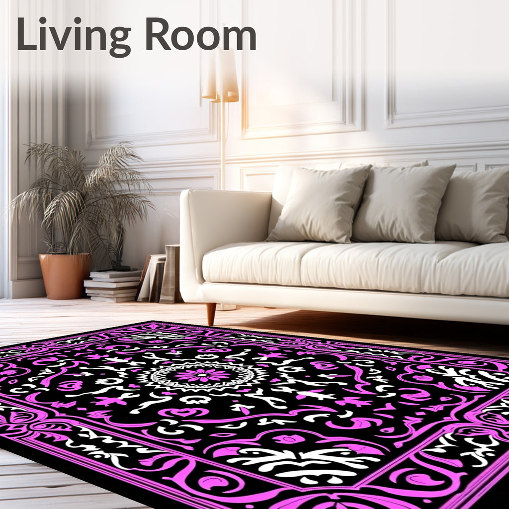 Ornate Violet Floral Central Medallion Rug