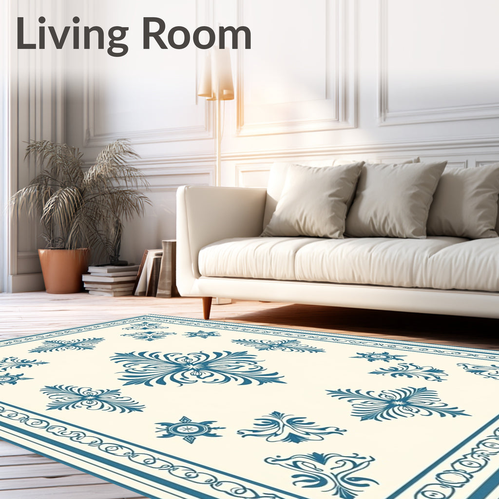 Classic Teal Floral Medallion Square Rug