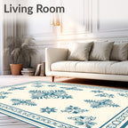 Classic Teal Floral Medallion Square Rug
