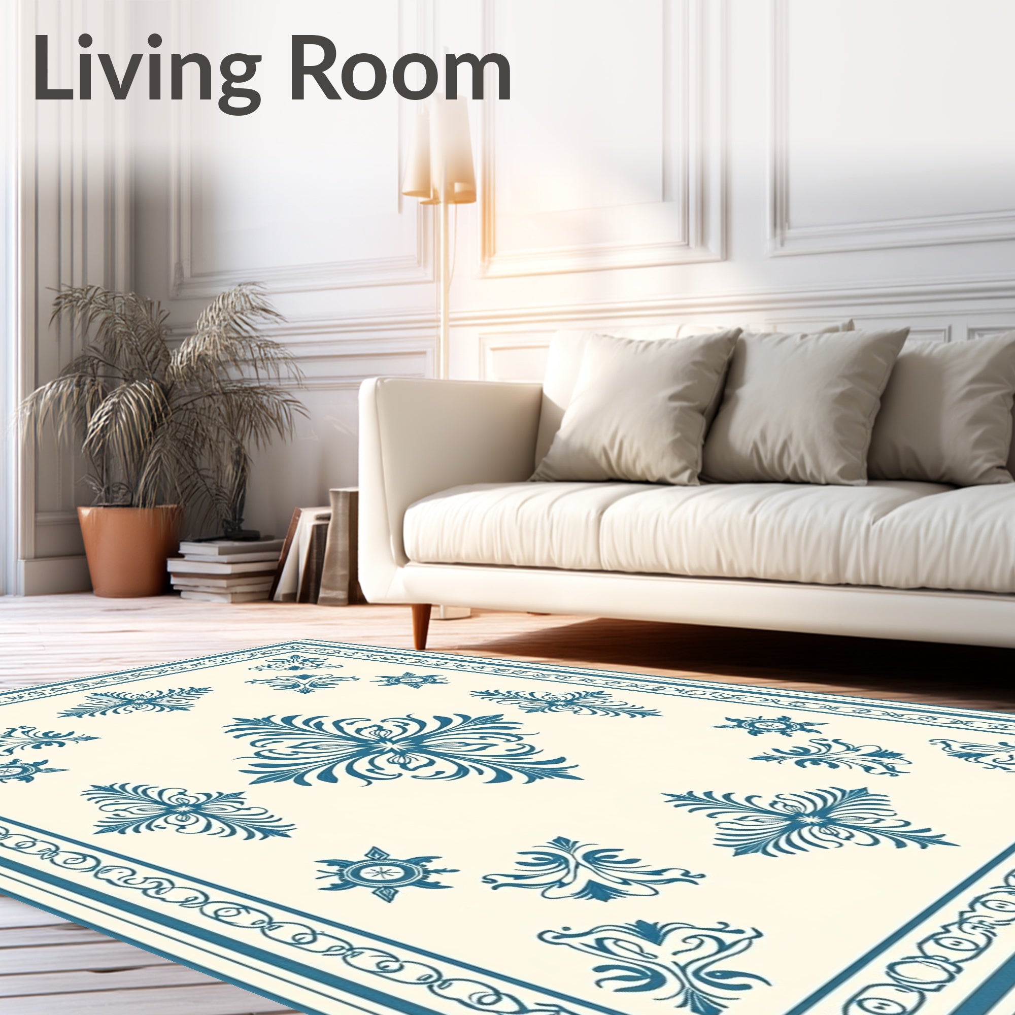 Classic Teal Floral Medallion Square Rug